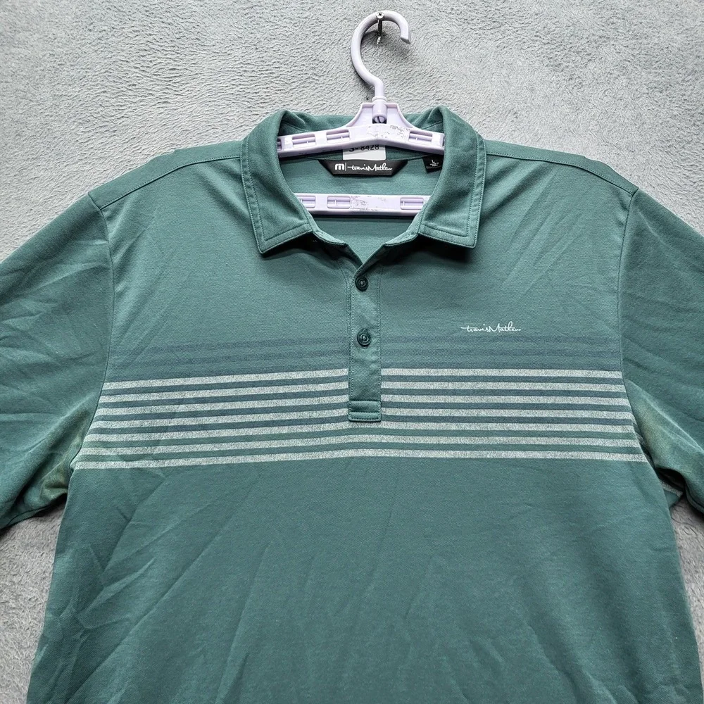 Travismathew Men Polo L Teal Brand‎ Signature Embroidery Striped Logo Button